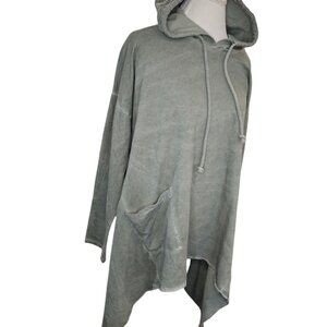 Womens Green Hooded Tunic Cotton Assymetric Oversized Lagenlook Italy Sz‎ M/L